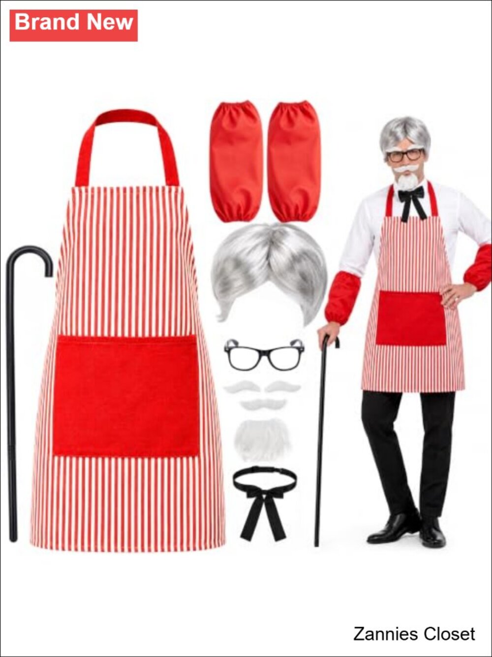 👻 9-Piece Fast Food Chef Costume Kit for Men – Wig, Beard, Apron, Cane & More